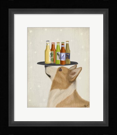 Framed Corgi Tan White Beer Lover Print