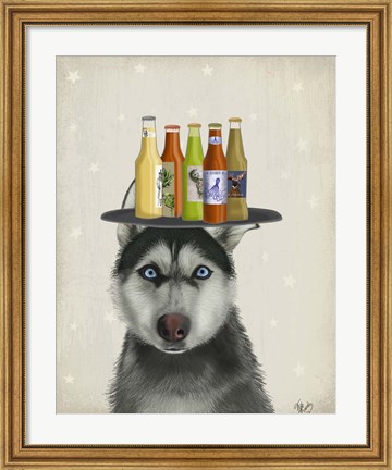 Framed Husky 2 Beer Lover Print