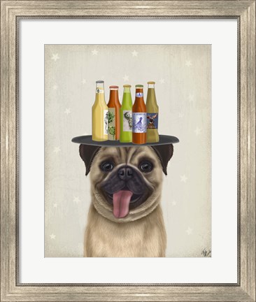 Framed Pug Fawn Beer Lover Print