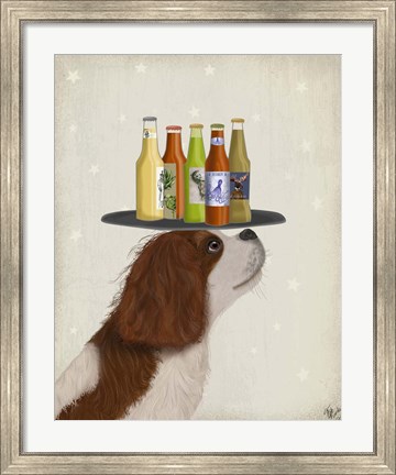 Framed King Charles Spaniel Brown White Beer Lover Print