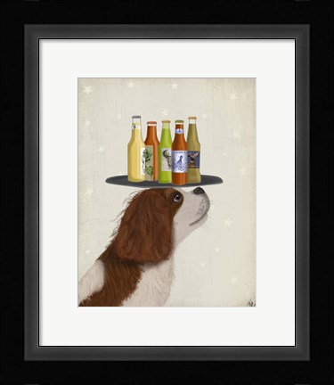 Framed King Charles Spaniel Brown White Beer Lover Print