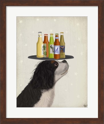 Framed King Charles Spaniel Black White Beer Lover Print
