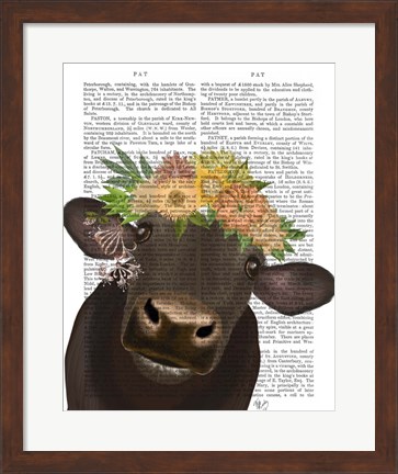 Framed Cow with Flower Crown 1 Book Print Print