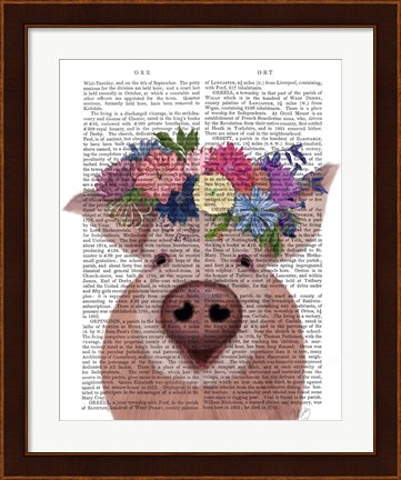 Framed Pig and Flower Crown Book Print Print