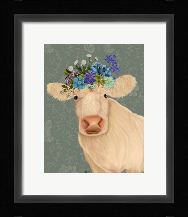 Framed Cow Cream Bohemian 2 Print