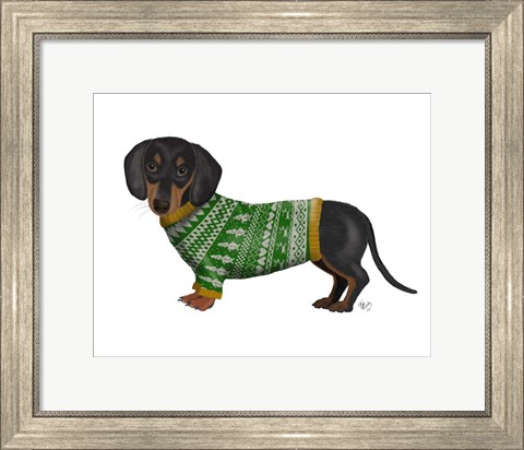 Framed Christmas Des - Dachshund and Christmas Sweater Print