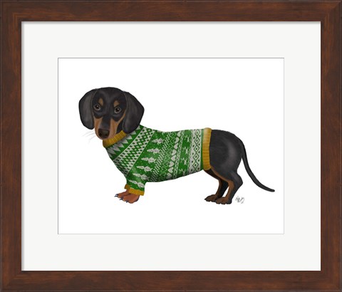 Framed Christmas Des - Dachshund and Christmas Sweater Print