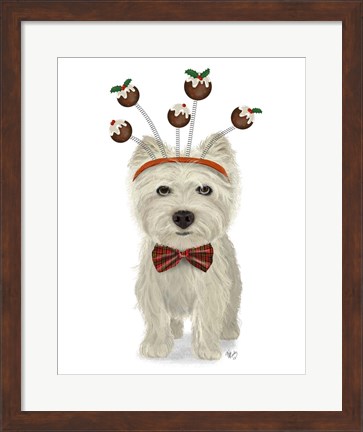 Framed Christmas Des - Westie and Christmas Puds Print
