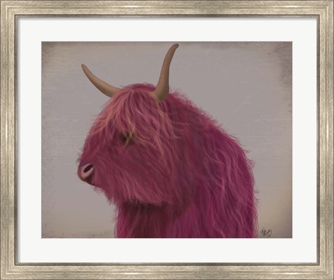 Framed Highland Cow 4, Pink, Portrait Print