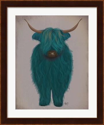 Framed Highland Cow 3, Turquoise, Full Print