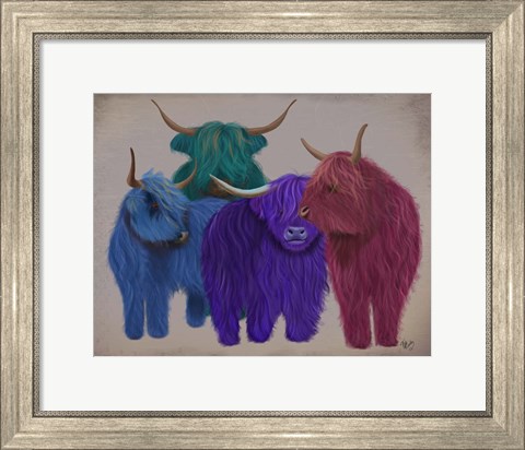 Framed Highland Cows, Multicoloured Herd Print