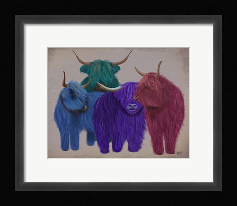 Framed Highland Cows, Multicoloured Herd Print