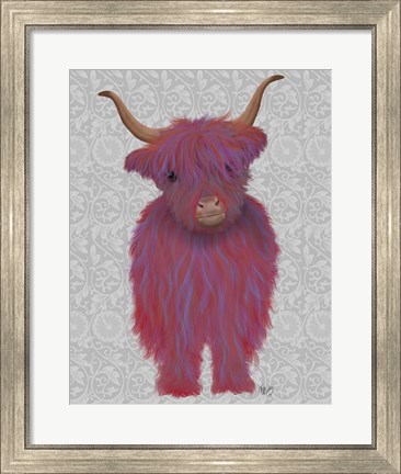 Framed Highland Cow 7, Pink And Purple, Full Print