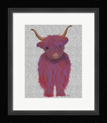 Framed Highland Cow 7, Pink And Purple, Full Print