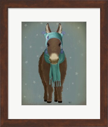 Framed Donkey Blue Hat and Scarf Print