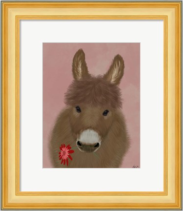 Framed Donkey Red Flower Print