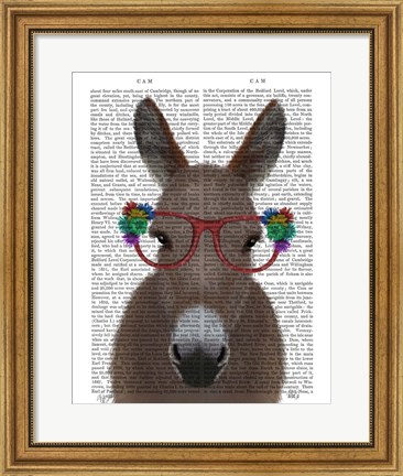 Framed Donkey Red Flower Glasses Book Print Print
