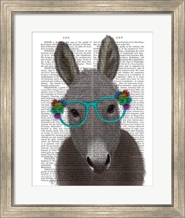 Framed Donkey Turquoise Flower Glasses Book Print Print