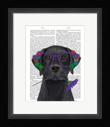 Framed Black Labrador and Flower Glasses Book Print Print
