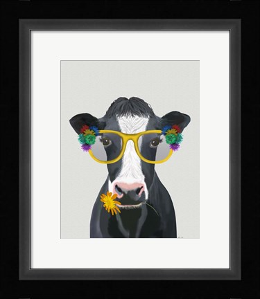 Framed Cow and Flower Glasses Print