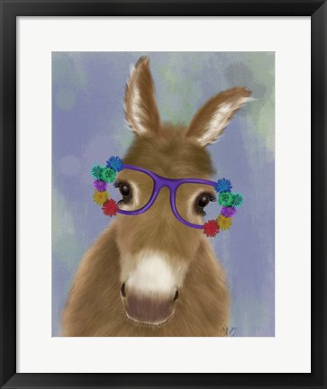 Framed Donkey Purple Flower Glasses Print