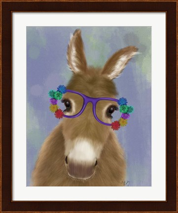 Framed Donkey Purple Flower Glasses Print