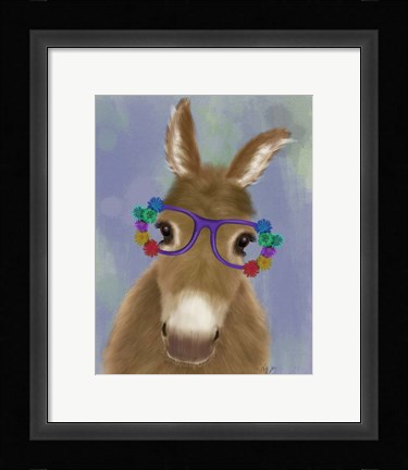Framed Donkey Purple Flower Glasses Print
