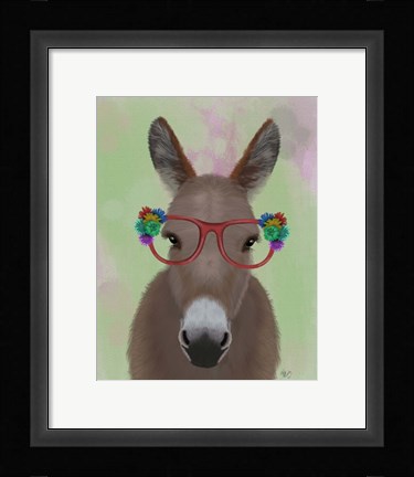 Framed Donkey Red Flower Glasses Print
