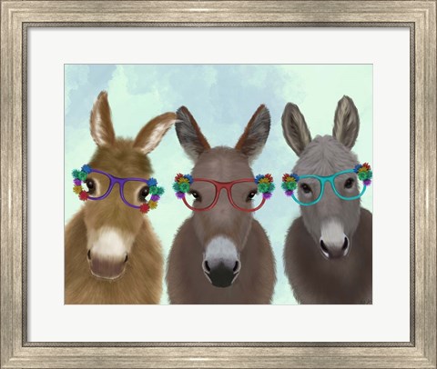 Framed Donkey Trio Flower Glasses Print
