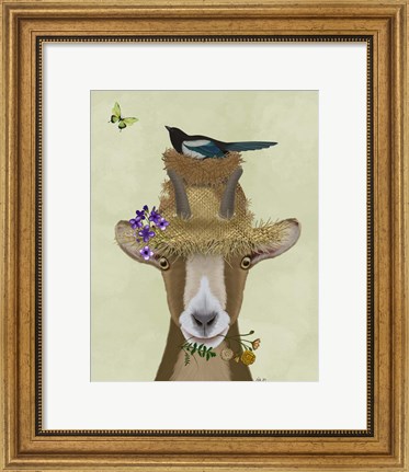 Framed Goat In Straw Hat Print