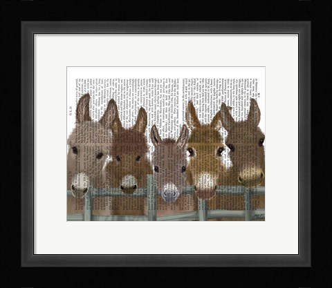 Framed Donkey Herd at Fence Book Print Print