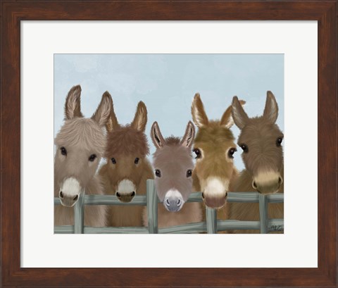 Framed Donkey Herd at Fence Print