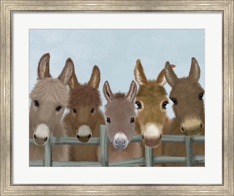 Framed Donkey Herd at Fence Print