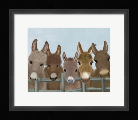 Framed Donkey Herd at Fence Print