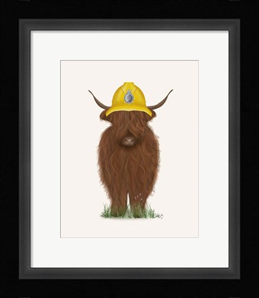 Framed Highland Cow Fireman Print