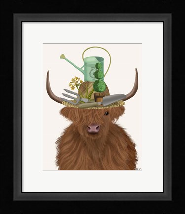 Framed Highland Cow and Gardeners Hat Print