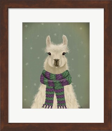 Framed Llama with Purple Scarf, Portrait Print