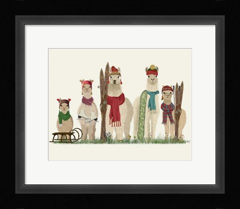 Framed Llama Family Winter Sports Print