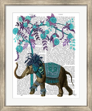 Framed Niraj Elephant, Blue Tree Print