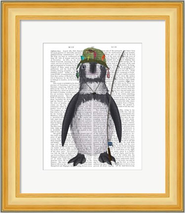 Framed Penguin Fishing Book Print Print
