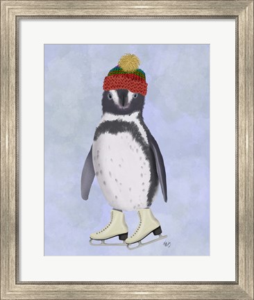 Framed Penguin Ice Skating Print