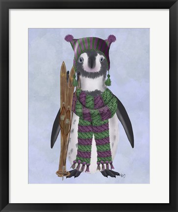 Framed Penguin Skis Print