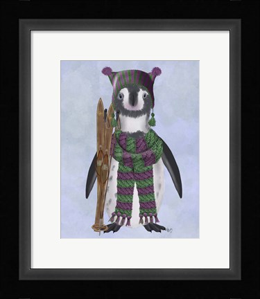 Framed Penguin Skis Print