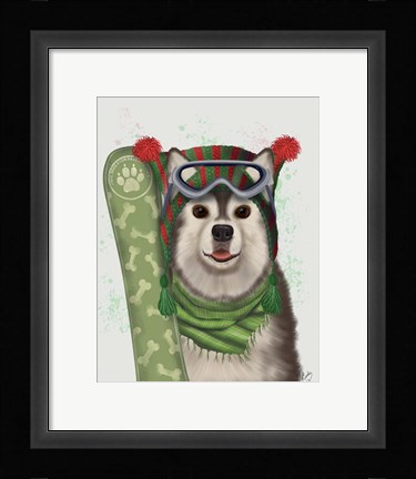 Framed Husky Snowboard Print