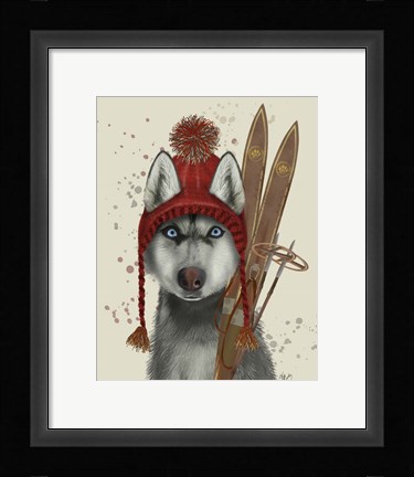 Framed Husky, Skiing Print