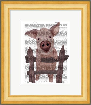 Framed Pig On Fence Book Print Print