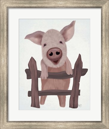 Framed Pig On Fence Print