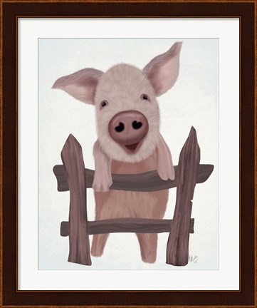 Framed Pig On Fence Print