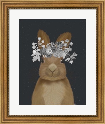 Framed Rabbit, White Flowers Print