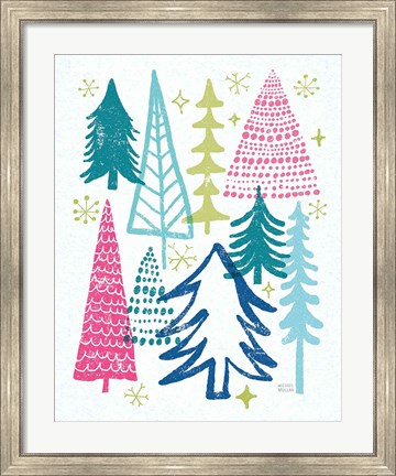 Framed Merry Christmastime Trees Bright Print